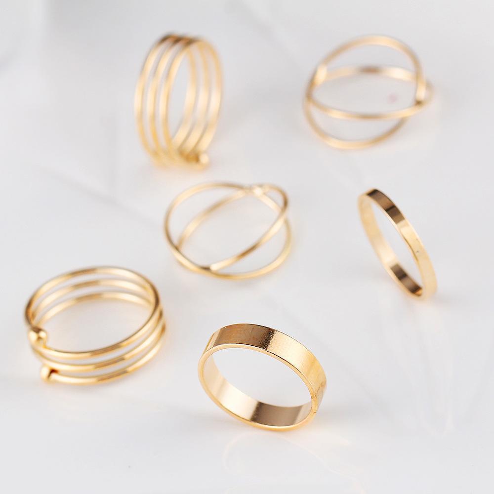 6 Piece Geometric Ring Set 18K Gold Plated Ring in 18K Gold Plated