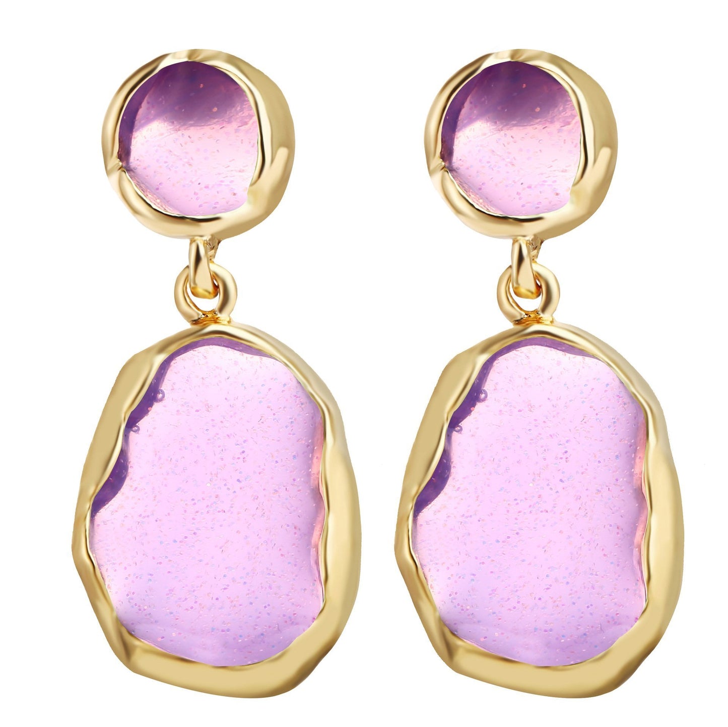 Transparent Glass Stone Drop Earring - Purple 18K Gold Plated Earring in 18K Gold Plated