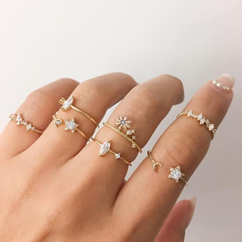 5 Piece Stars Ring Set With Austrian Crystals 18K Gold Plated Ring