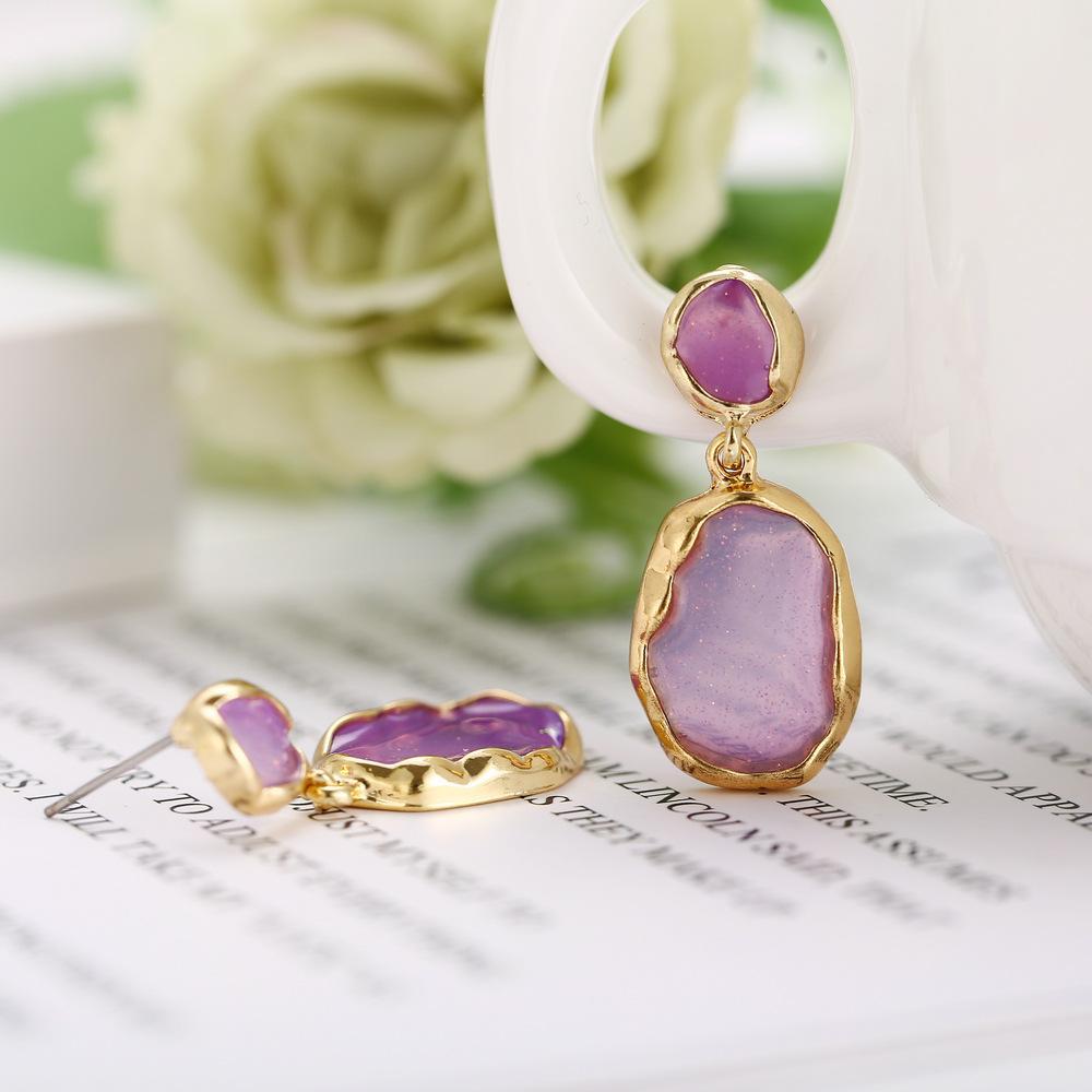 Transparent Glass Stone Drop Earring - Purple 18K Gold Plated Earring in 18K Gold Plated