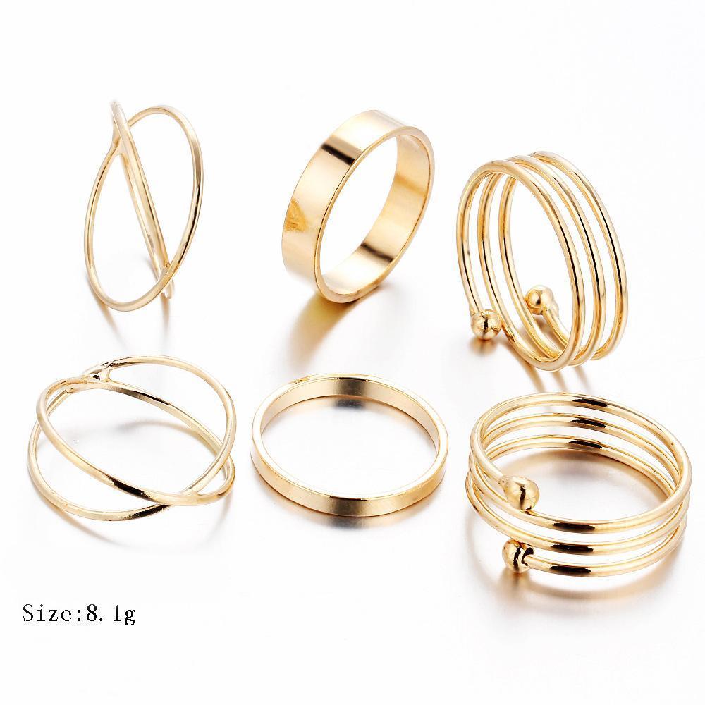 6 Piece Geometric Ring Set 18K Gold Plated Ring in 18K Gold Plated