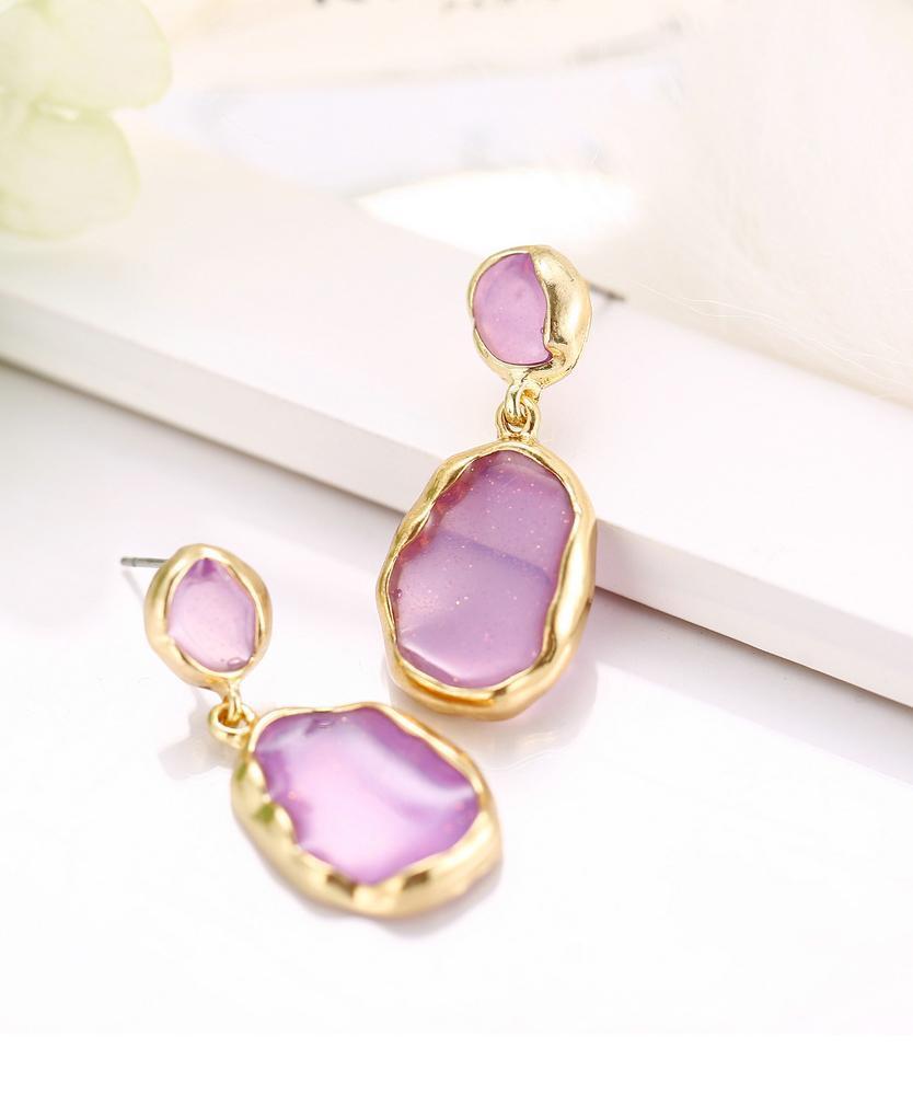 Transparent Glass Stone Drop Earring - Purple 18K Gold Plated Earring in 18K Gold Plated