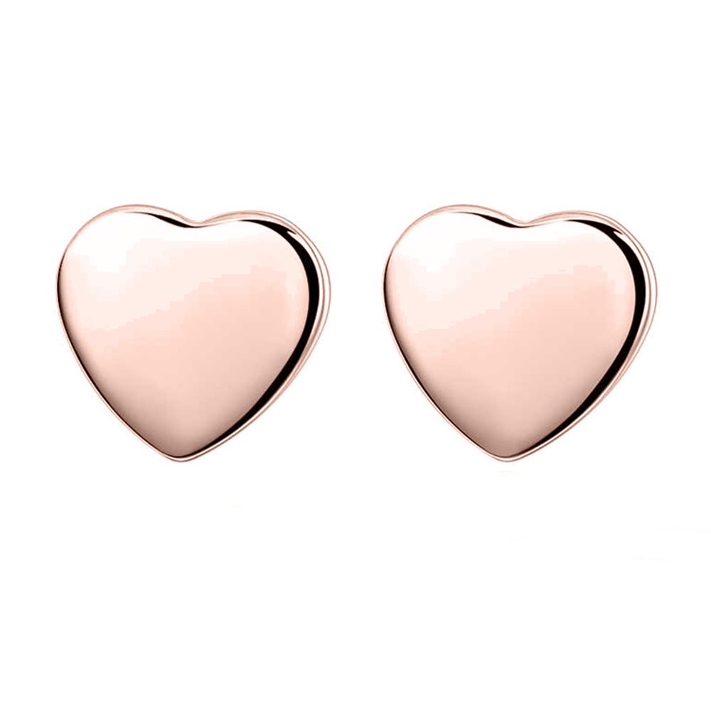 Rose Gold Plated Heart Stud Earrings Set with Classic Stud Earrings