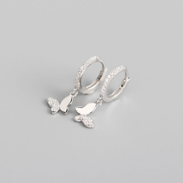 Silver Butterfly Hoop Earrings