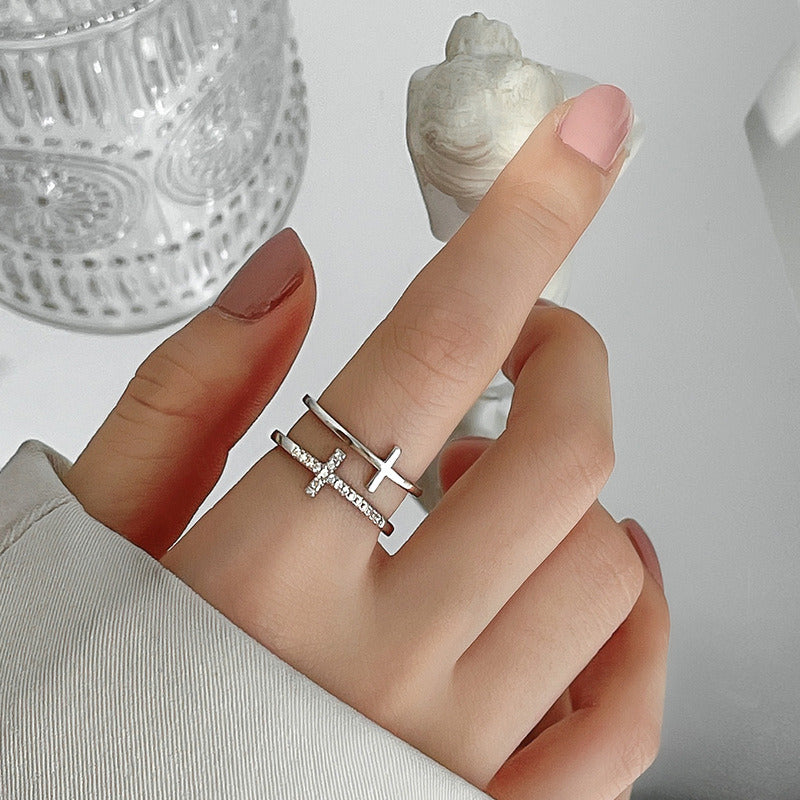 Silver Color Double Cross  Open Rings for Women